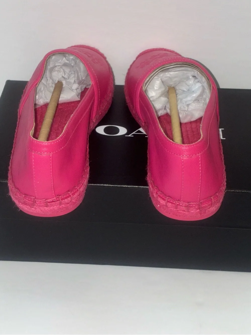 Coach Charlie Pink Leather Logo Espadrille Slip-On Flats Shoes Size 8  NIB